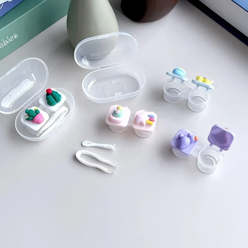 DIY Contact Lens Case Mini Compact Clamshell Contact Lens Case Storage Companion Box Double Box