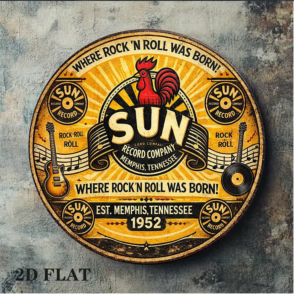 2D Flat, 1pc 1pcs Vintage Sun Record Company Memphis Tennessee 1952 Sign - Birthplace of Rock 'n' Roll Wall Decor Suitable for B