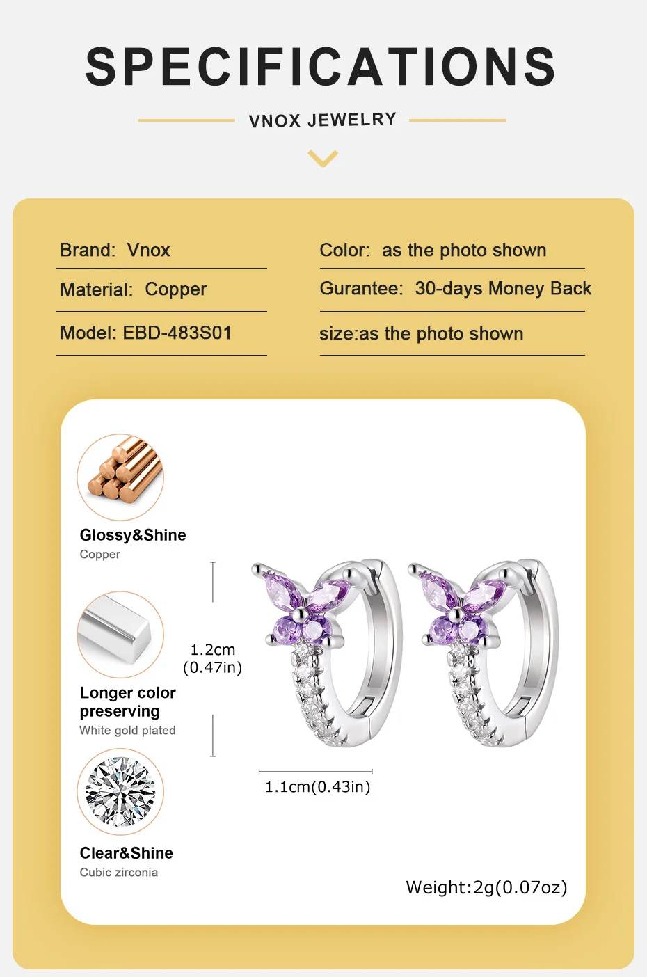 Vnox Trendy Luxus-Ohrringe mit bunten Schmetterlingen und Zirkonia für Damen, glänzende Kristall-Schleifen-Blumen-Ohrringe, Brautschmuck für Hochzeiten. – Detail 19