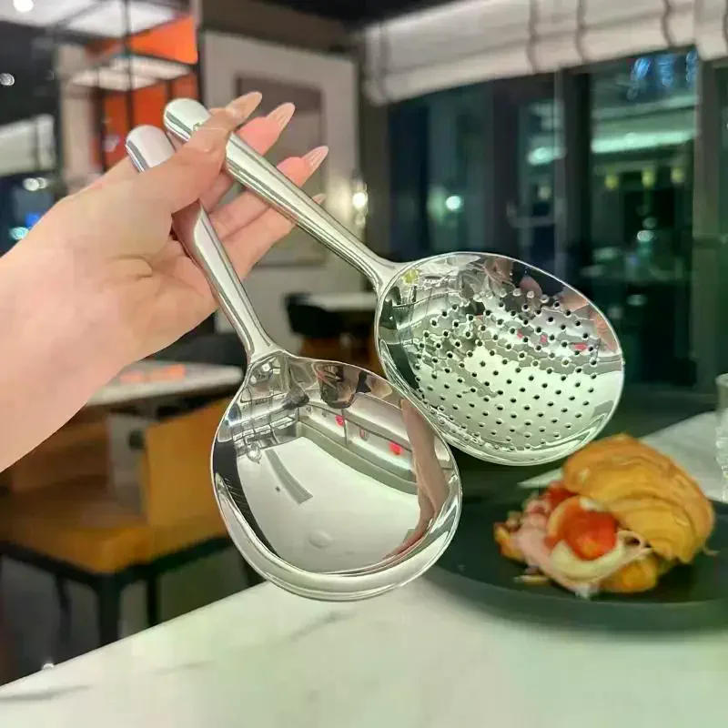 Steel Serving Spoon Restaurant Public Use Filtering Soup Rice Ladle Large Size Silver Tone Kitchen Utensil Set Stainless