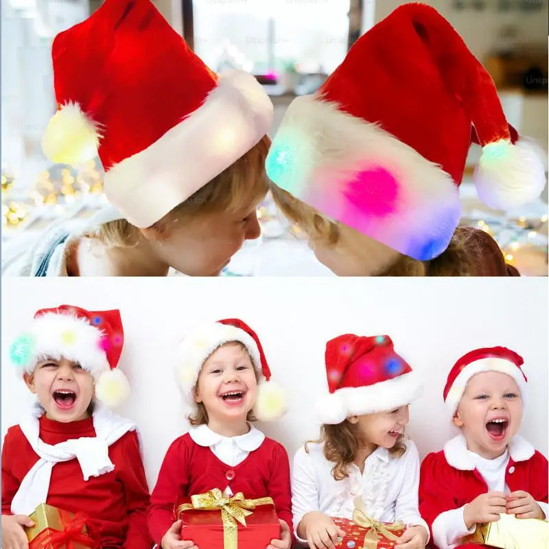 Santa Hat for Adults Children Christmas Caps with LED Lights ,Xmas Festival Gifts