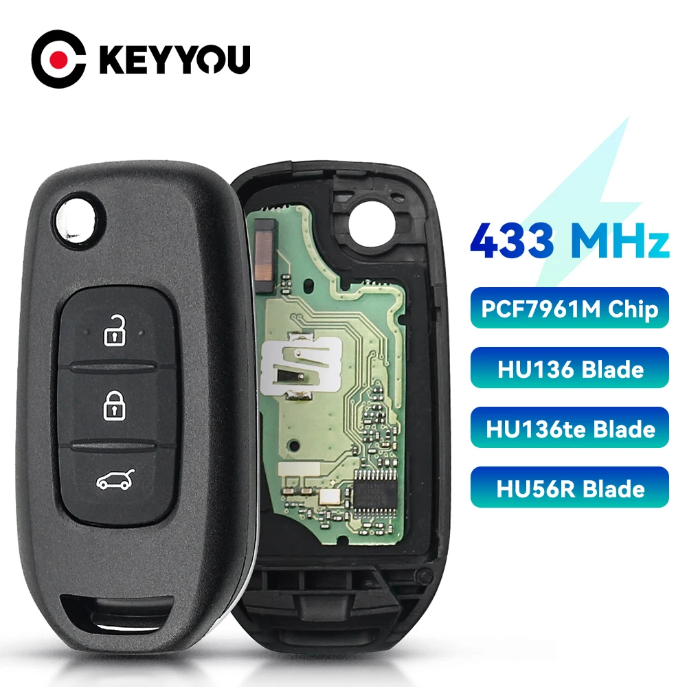 

KEYYOU Car Remote Control Key For Renault Megane III Dacia Duster Kadjar Captur Symbol PCF7961M 434Mhz Fob 3 Buttons