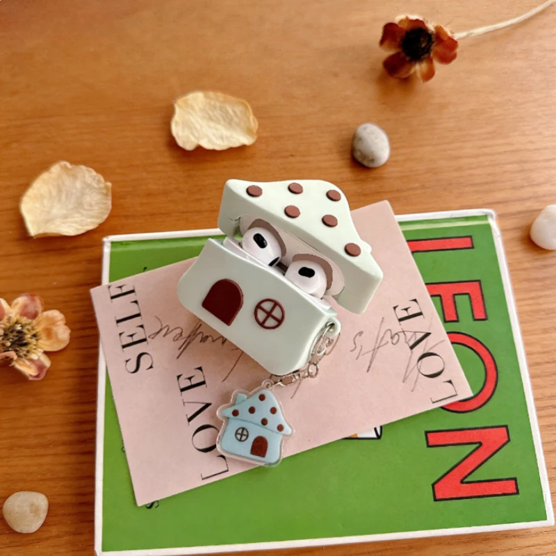 

Polka Dot Mushroom House AirPods Pro Case Custom Cute Cartoon Silicone Soft Case for AirPods Wireless Bluetooth Earbuds Cover