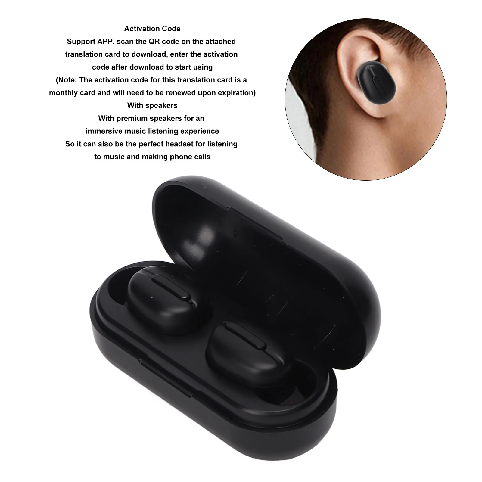 

AI Smart Translator Earbuds - 84 Languages Bluetooth Noise Reduction Offline Translation Device Black