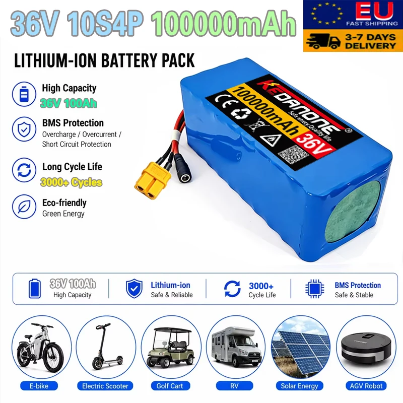 Leistungsstarker Akku 10S4P 36V 100000mAh 42V Elektroroller-Akkupack 18650 Lithium-Elektroroller 350W 500W Akku-Roller