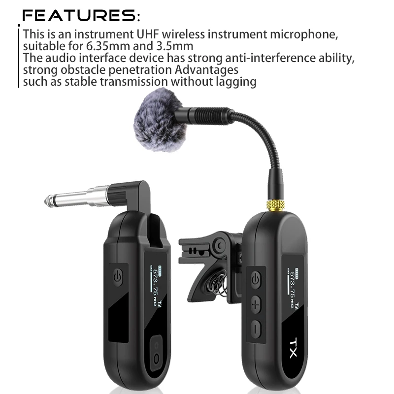 UHF saxophone wireless microphone, suitable for various instruments, with ultra strong endurance within a range of 100 feet