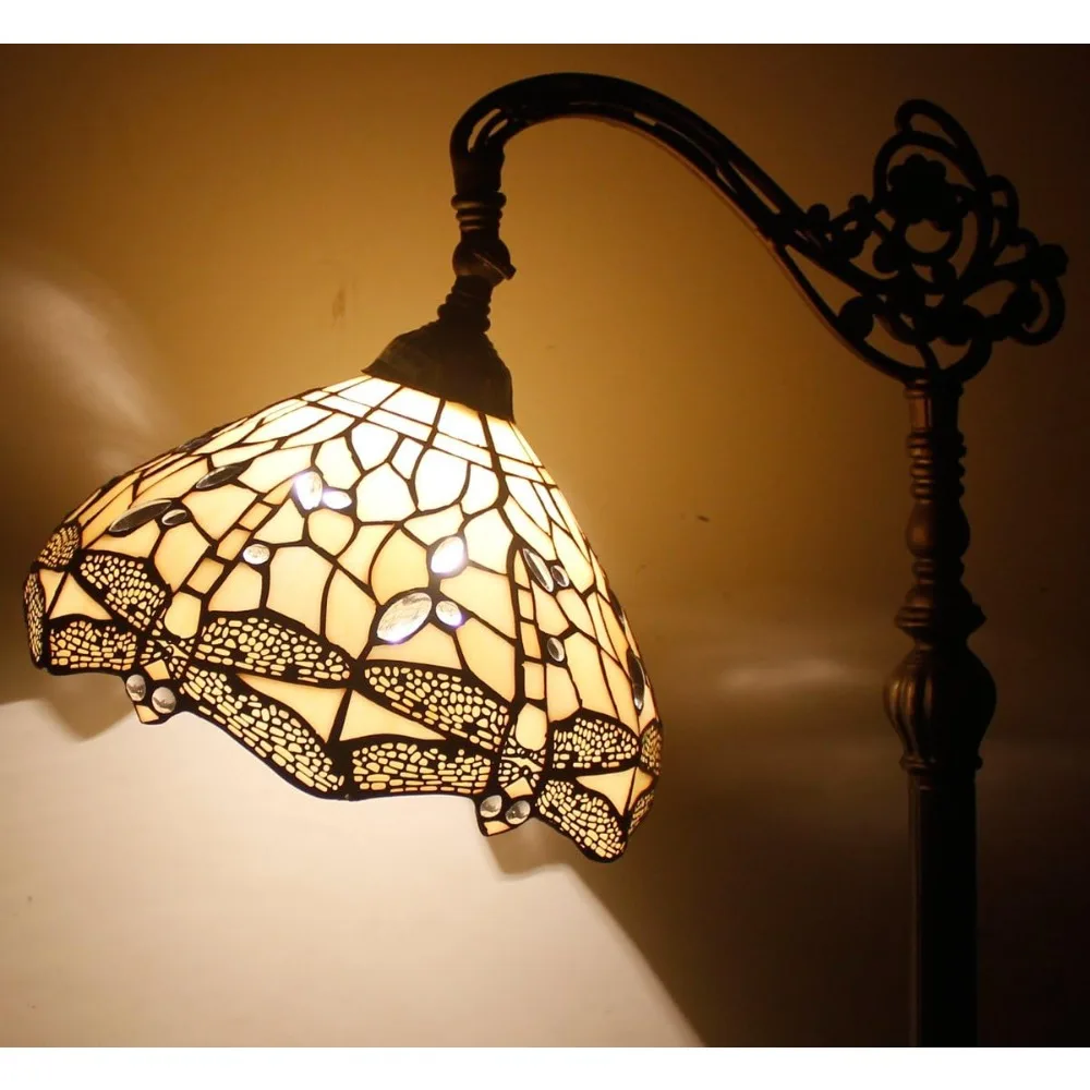 Tiffany Floor Lamp Cream Stained Glass Dragonfly Arch Lamp 12X18X64 inch goose head adjustable Angle standing