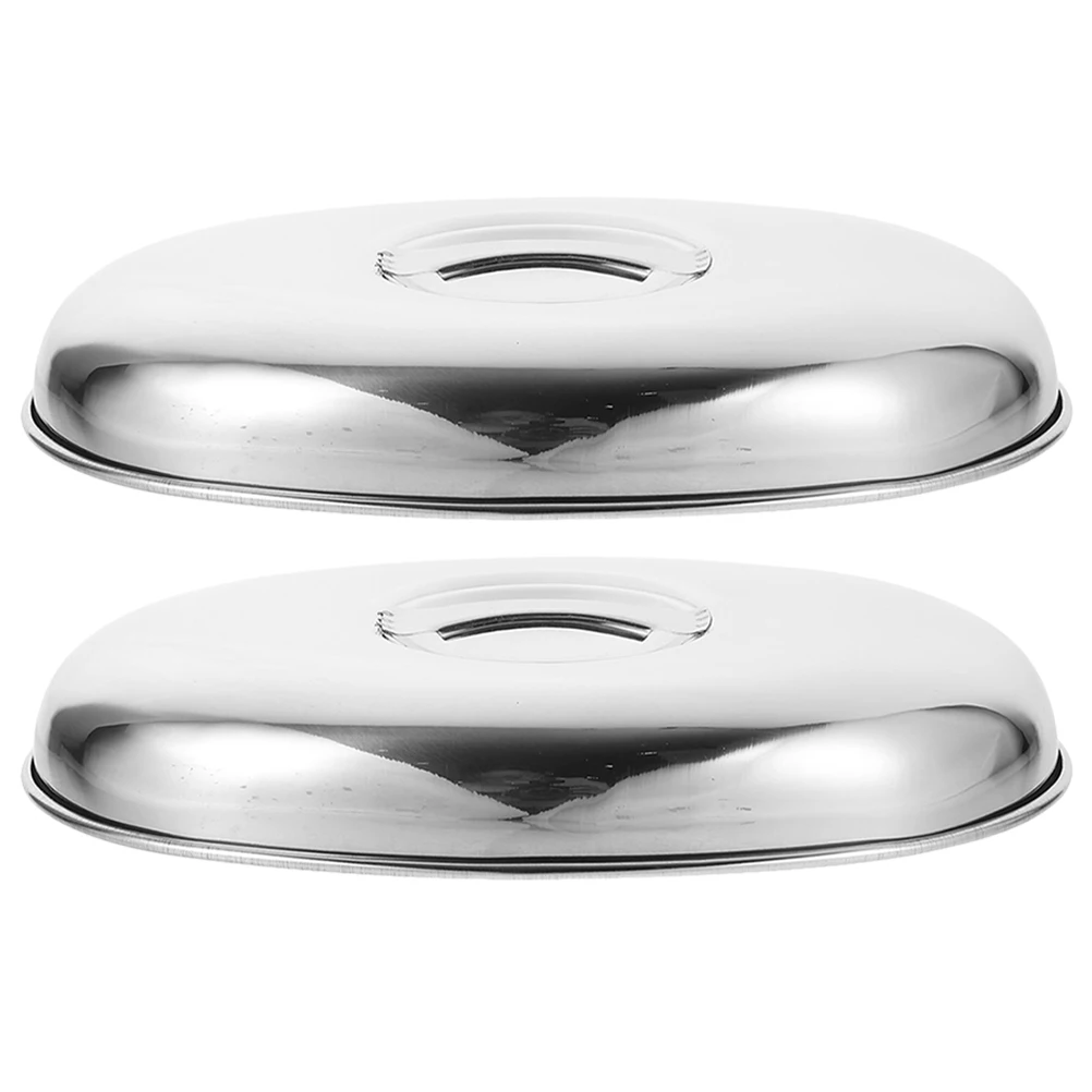 Calentador de alimentos ovalado de acero inoxidable, cubierta para carne derretida de queso, Protector de mantequilla para plancha, servicio de cocina, 2 uds.