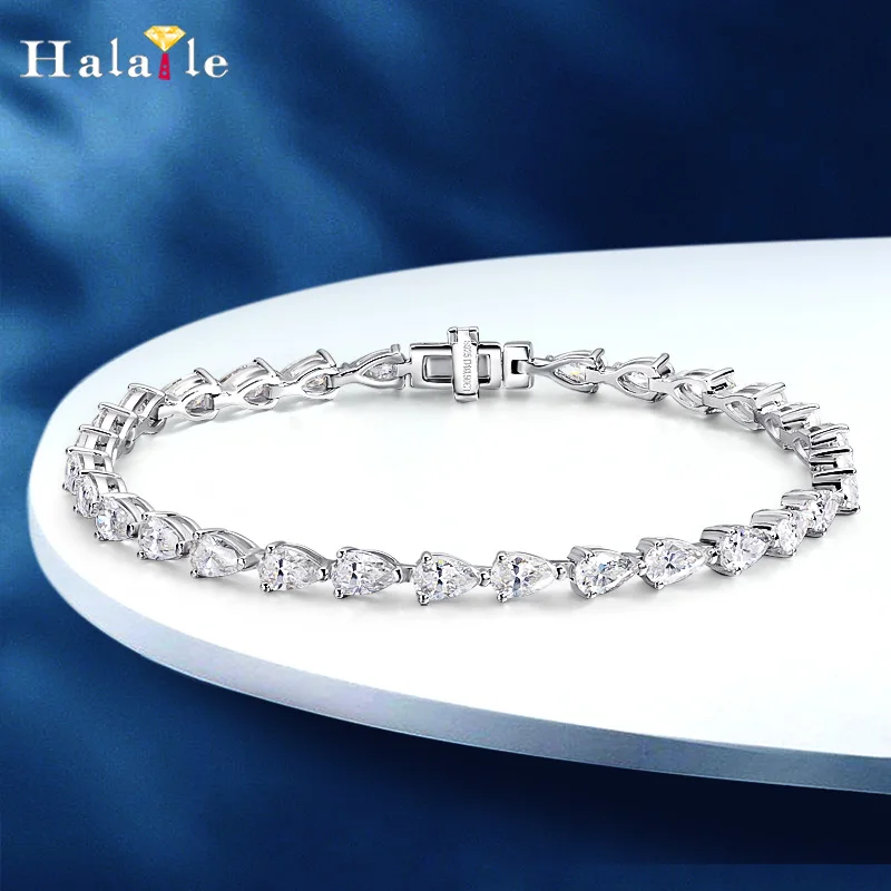 Halaile D Color Moissanite S925 Sterling Silver Sparkling Waterdrop Bracelet with GRA Luxury Fine Jewelry Women Men Elegant Gift