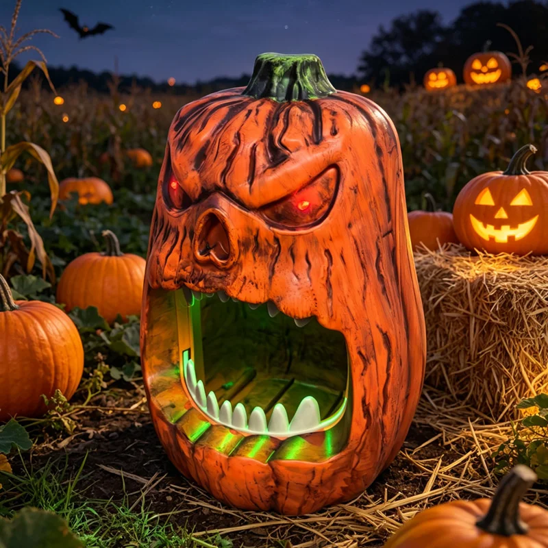 Halloween LED Lighted Pumpkin Candy Bowl Voice Activated Skull Face Lantern Outdoor Party Trick Treat Decoration Prop view 2