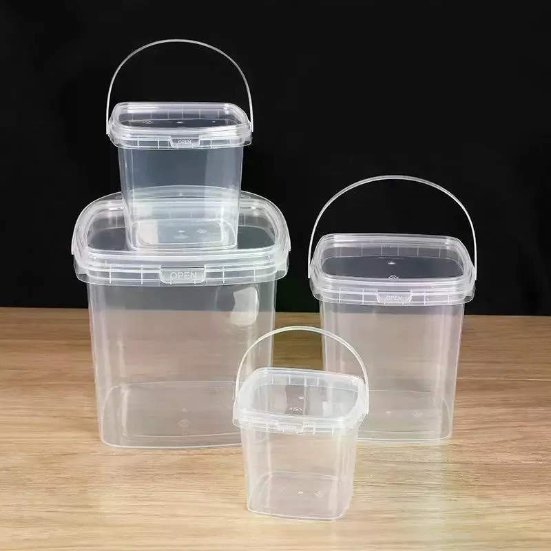 10pcs Plastic 500/1000 ML Bucket For Food Storage Leakproof Seal Bucket With Lid Handle Clear Container Box Transparent Bucket
