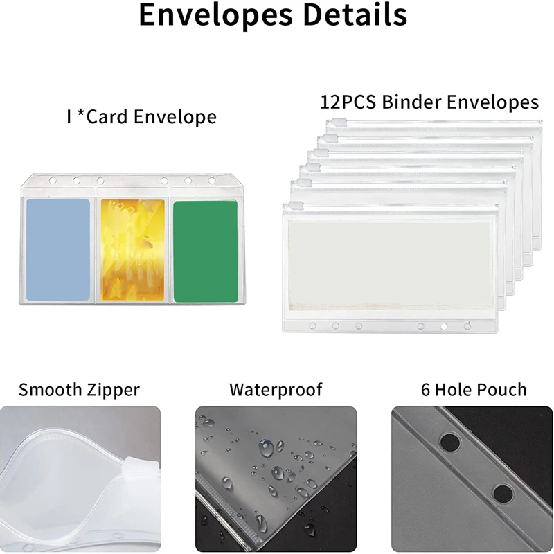 PU Leather Notebook Binder Set com Zipper Bags, Cover Organizer para Orçamento, 6 Ring, Binders Orçamento, A6, 28Pcs