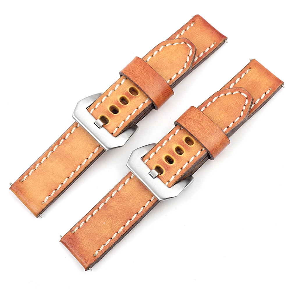 Vintage Handmade Real Leather Watch Strap 18mm 20mm 22mm 24mm Men Watchband for Panerai Replacement Bands Wist Bracelet