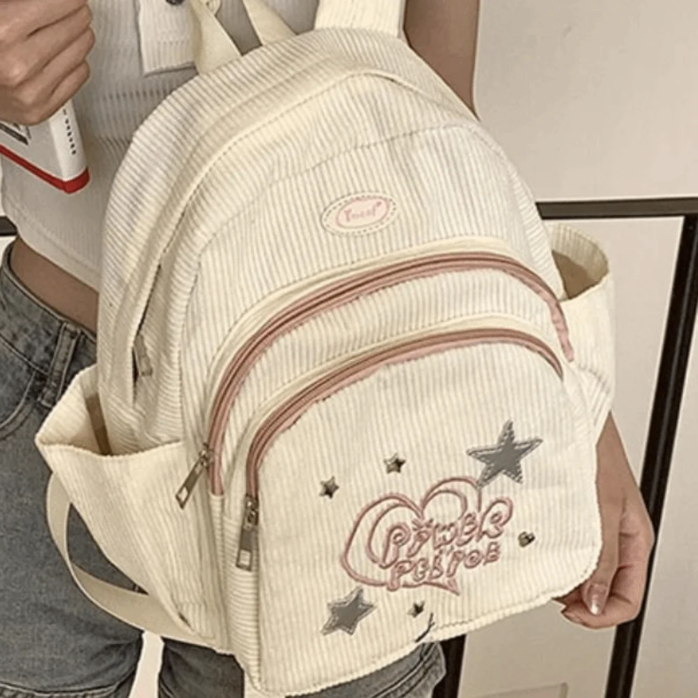 

Small Pack Corduroy Backpack Solid Color Handbag Star Love Shoulder Bag Fitness Multiple Pockets Casual Backpack Students
