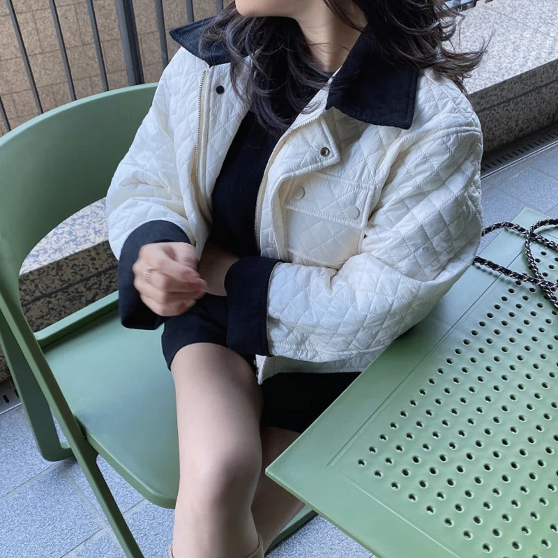 

Retro Plaid Cotton-padded Jacket Outerwear Women 2025 Winter Korean Chic Wear Lapel Loose Short Casual Temperament Top