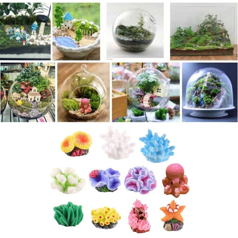 11Pcs Aquariums Decorative Resins Simulated Coral Seaweed Figures Miniatures Ornaments for Home or Office Fishtank Decoration