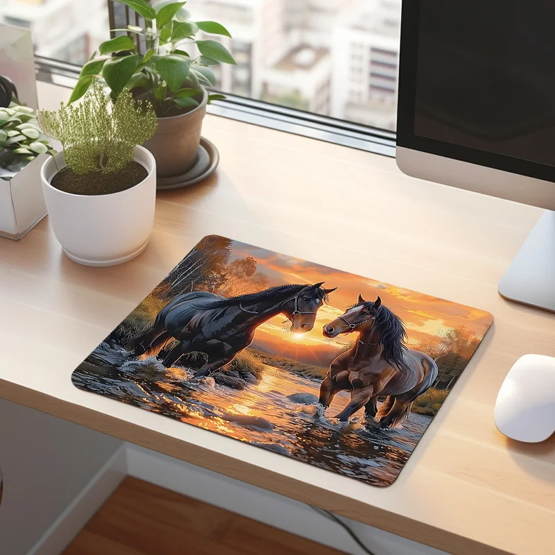 

Printed horse pattern mousepad anti-slip rubber computer mechanical keyboard pad suitable for gamers and office use high quality