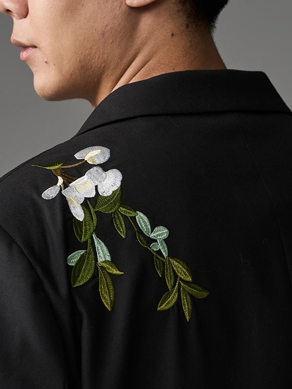 

adual Embroidery Tea Flower Men's Casual Suit Jaet Single Button Loose ex Long Sve Faionable Autumn Outerwear