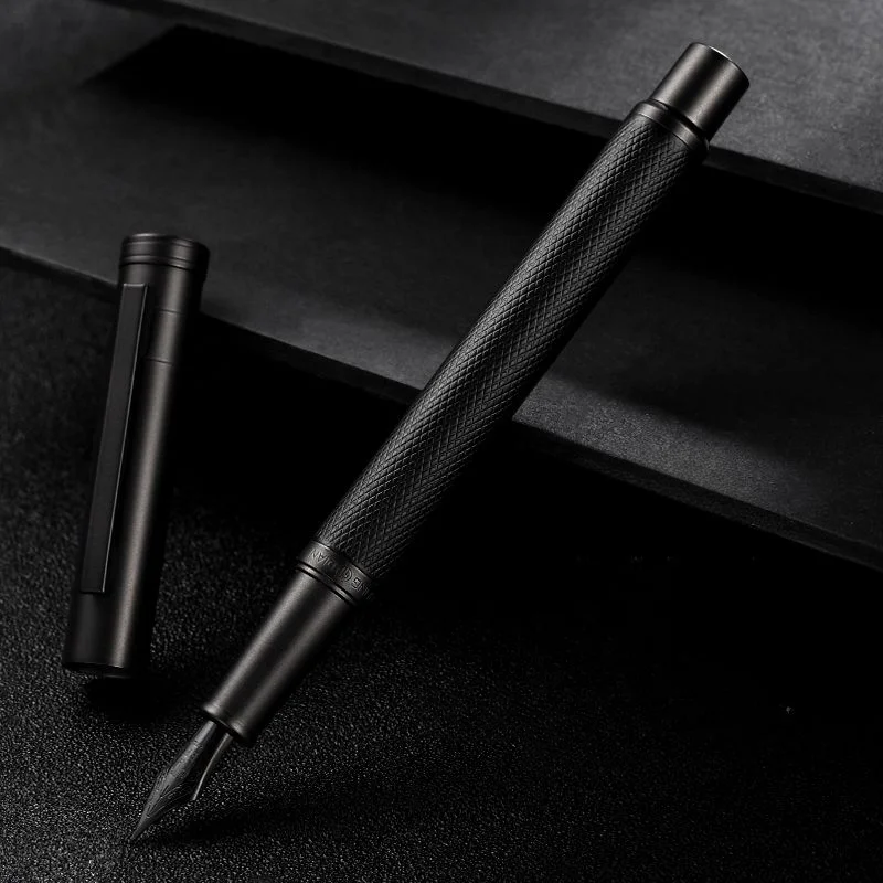 

Hongdian Black Forest Fountain Pen Black Full Metal Silver F Clip Classic Ink Pen Luxury School Writing Students Gift Pen