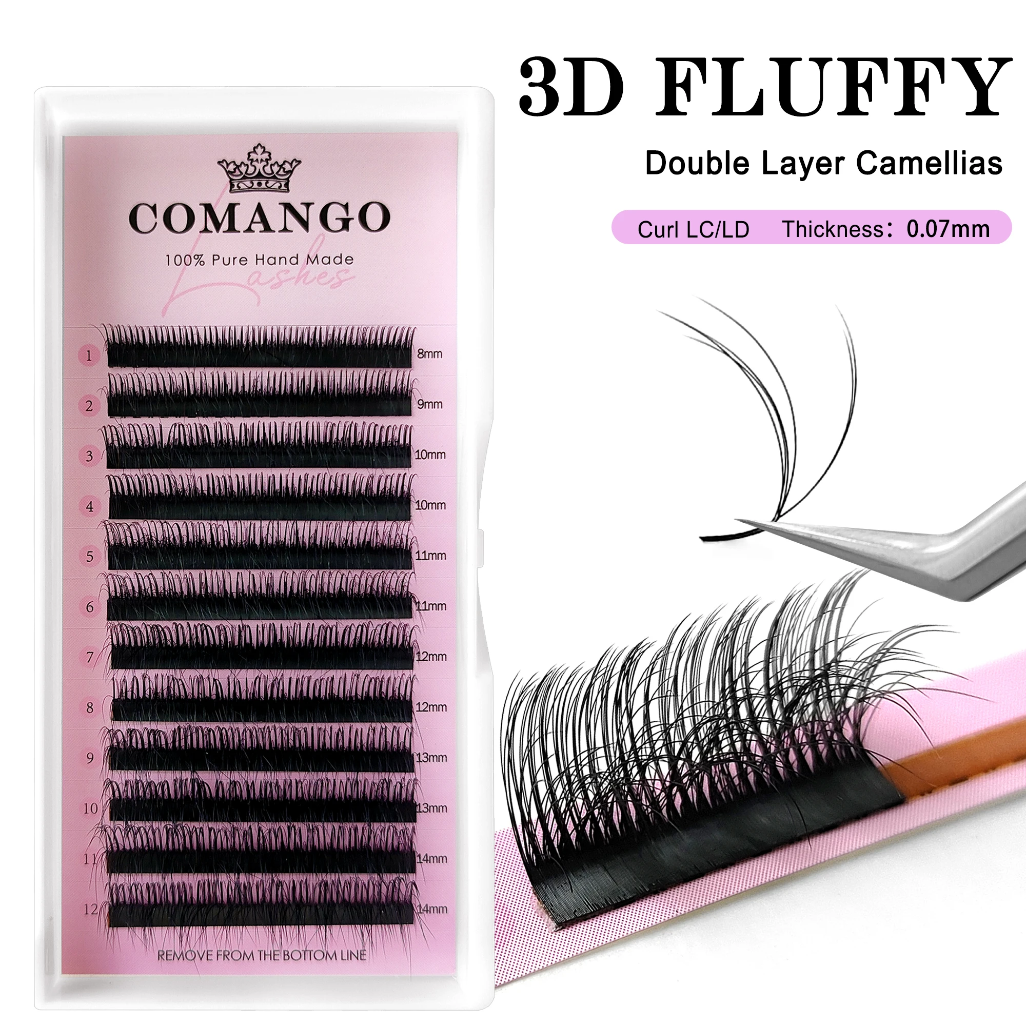 CoMango Perfect 3D Vision Fluffy Camellia Eyelash Extension Russian Volume Soft Natural Fans LC LD Double-layer Individual Lash
