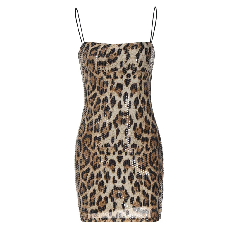 Sexy Dress New Fashion Leopard Print Dresses Women Street Style Bead Piece Dress for Women