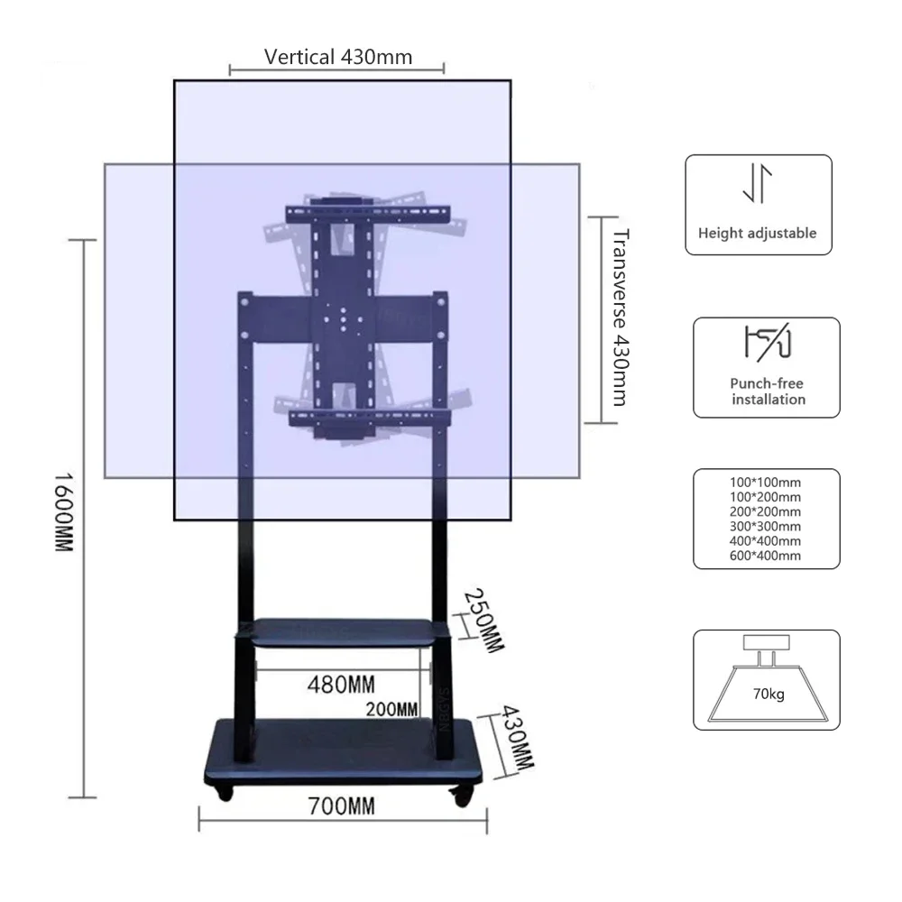 Imagem -04 - Rotating Floor Standing tv Carrinho Móvel Tela Horizontal e Vertical Live Broadcast Machine Bracket 3270 Polegada