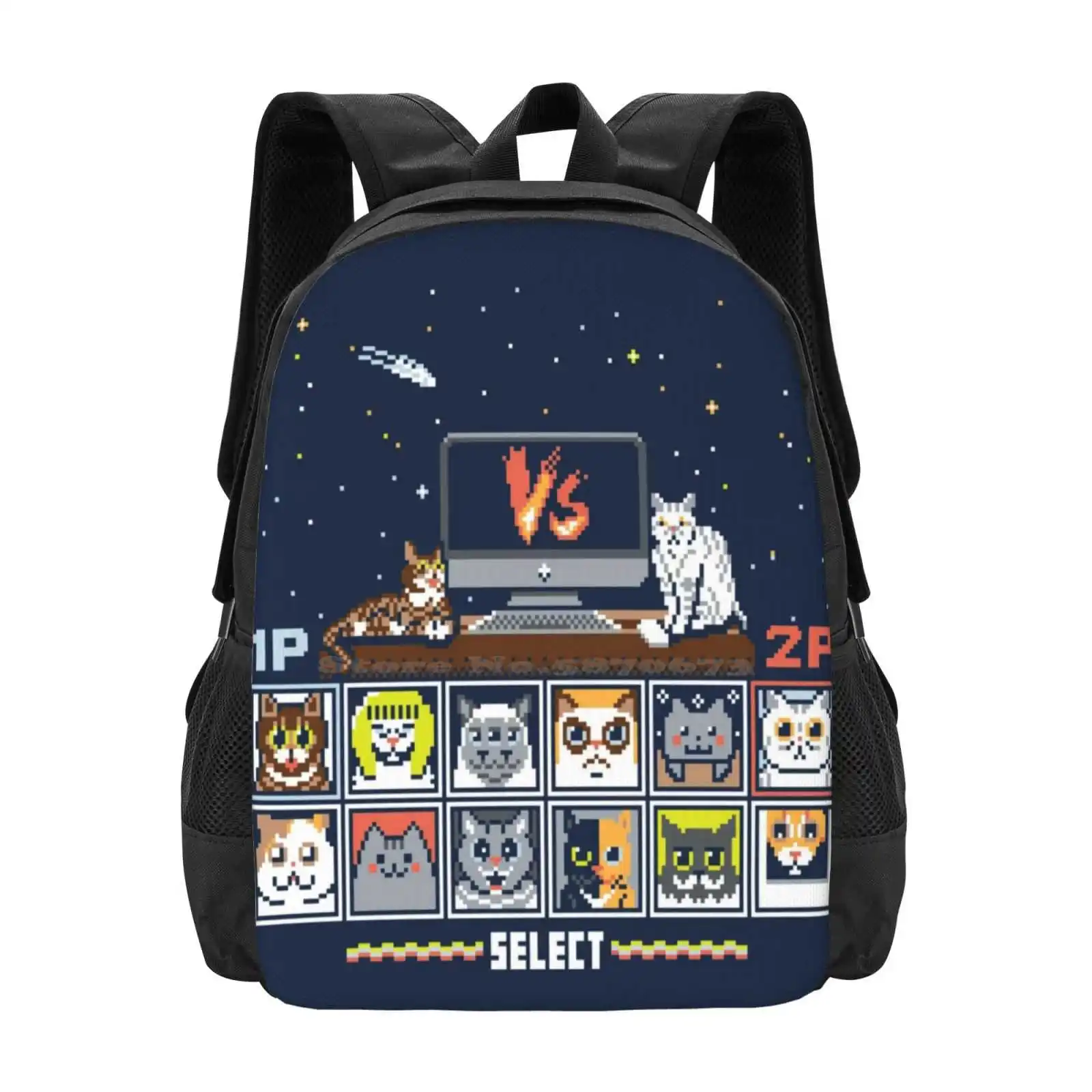 Internet Cat Fight School Bags zaino per Laptop da viaggio gatti Internet Meme Pixel Fighting Game videogioco Vector tipografia