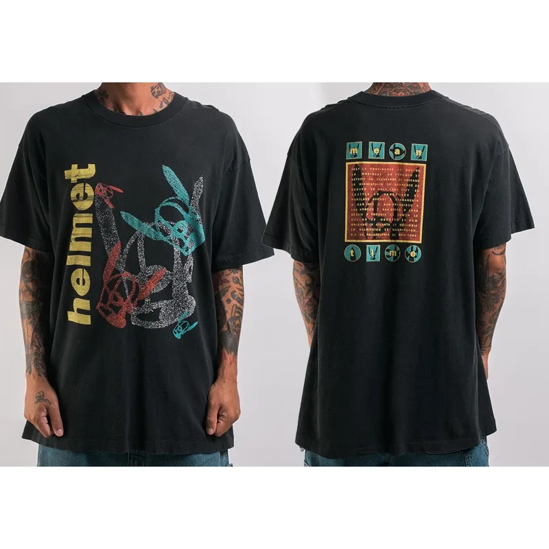 Fit Helmet Band Alternative Metal Rock American Retro Casual Vintage Loose Printed T-shirts for Men and Women