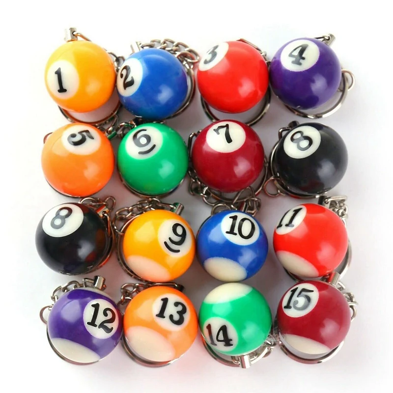 Colorful Billiard Ball Keychain Set 32 Pcs,Mini Magic Key Chain Balls Eightball Billar Billiards Chains Accessories