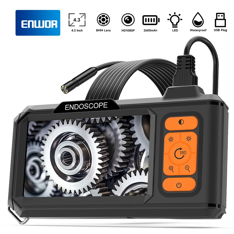

Industrial Endoscope Camera 4.3 Inch IPS Screen USB 2M-100M Cable HD1080P 8MM Pipe Inspection Borescope Waterproof LEDs 2600mAh