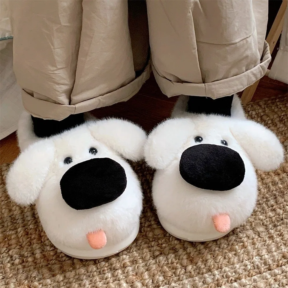 

Cute Creative Big Nose Puppy Slippers Thick Sole Soft Plush Dog Shape Slippers Fluffy Cartoon Winter Home Slippers Indoor