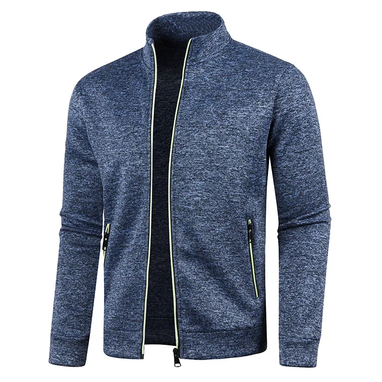 Autumn and Winter Men's Long Zipper Knitted Sweater Sleeves Thin Plush Top Sweater Jacket