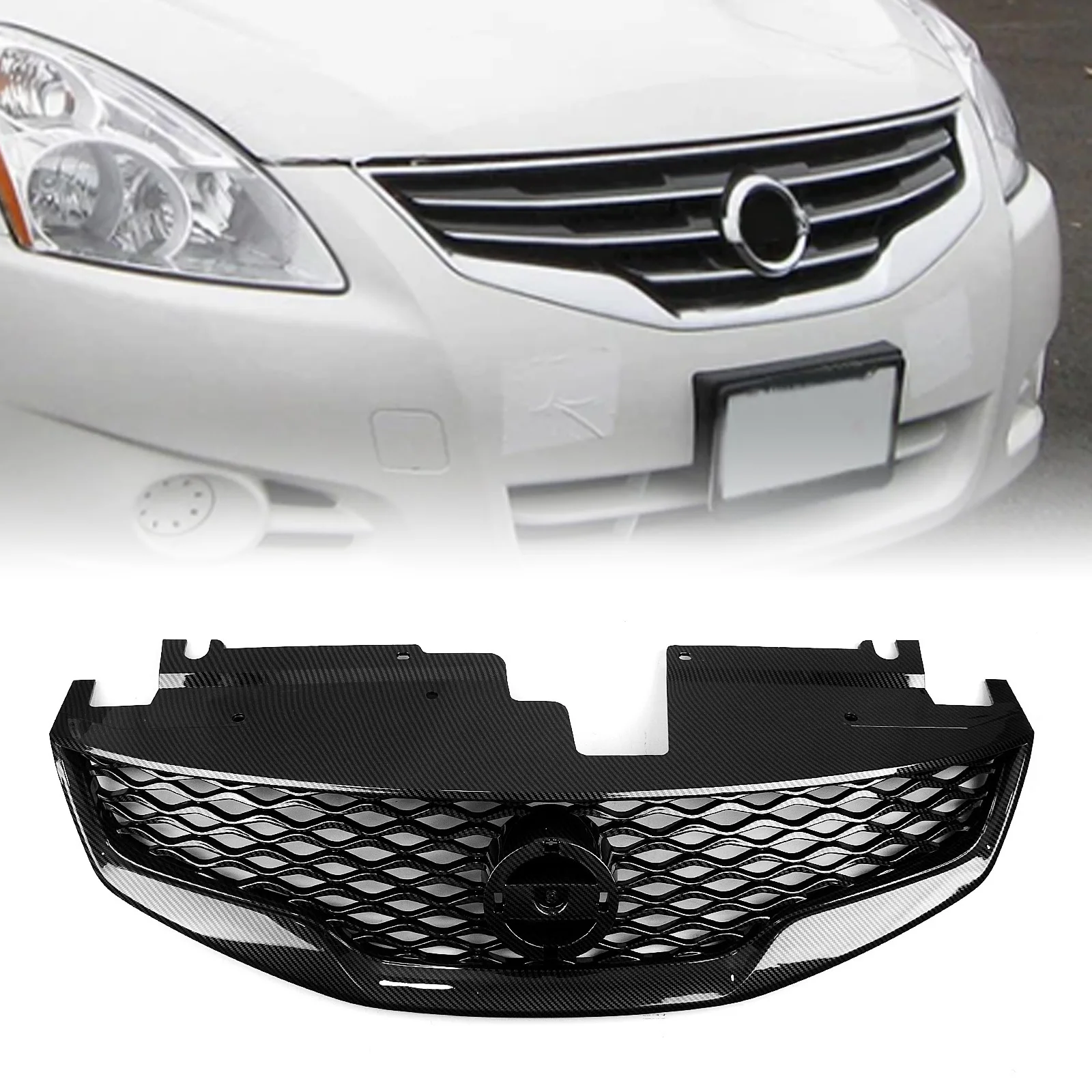 

Front Grille Racing Grill Carbon Fiber Look Gloss/Matte Black Upper bumper Hood Mesh Grid For Nissan Altima 2010-2012