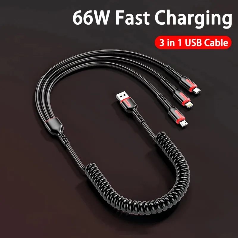 

3 in 1 66W 6A Fast Charging USB Type C Cable Micro USB Cable for iPhone 14 Charging Cable for Samsung S24 Xiaomi Huawei USB Line