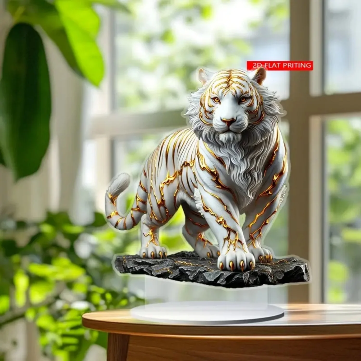 Fierce White Tiger Statue,2D Flat Animals Acrylic Figurine,Home,Office,Cafe,room,display Case,Table Ornament Desktop Decor Gift image 5