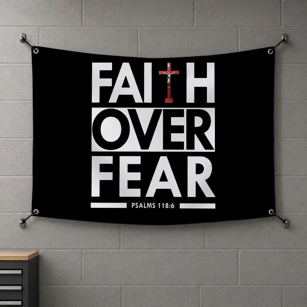 Faith Over Fear Bible Flags Interior Wall Hanging Background Art Banner Bedroom Home Living Room Outdoor Party Decor