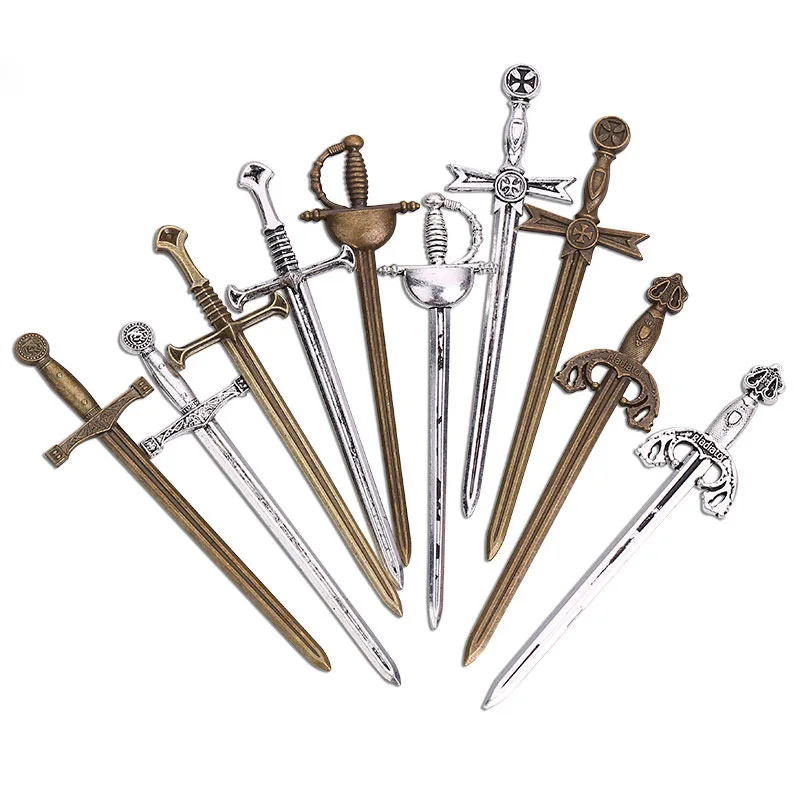 6/4 Stück Antike Schwert- und Messer-Lesezeichen-Anhänger, Silberne Schwert- und Messer-Lesezeichen-Anhänger, Kreatives Bastelzubehör für DIY-Schmuckherstellung