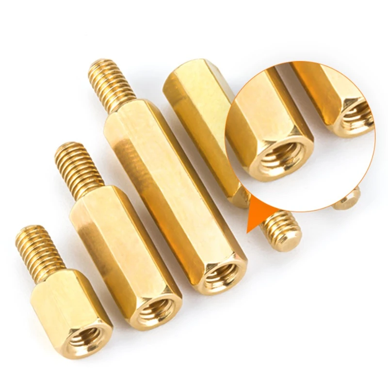 100 Pieces M3*12+6 Brass Hex Standoff Spacer brass stabdoffs screw pillars M3 Male x M3 Female-12mm for PCB Motherboard