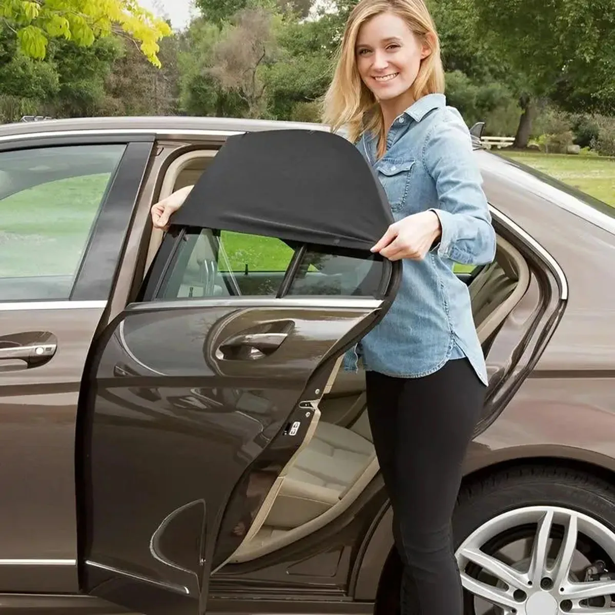 1Pair Car Window Sunshade Mesh Auto Rear Side Window Car Styling Breathable Shade Curtain Sun Visor Cover Automotive Interior image 2