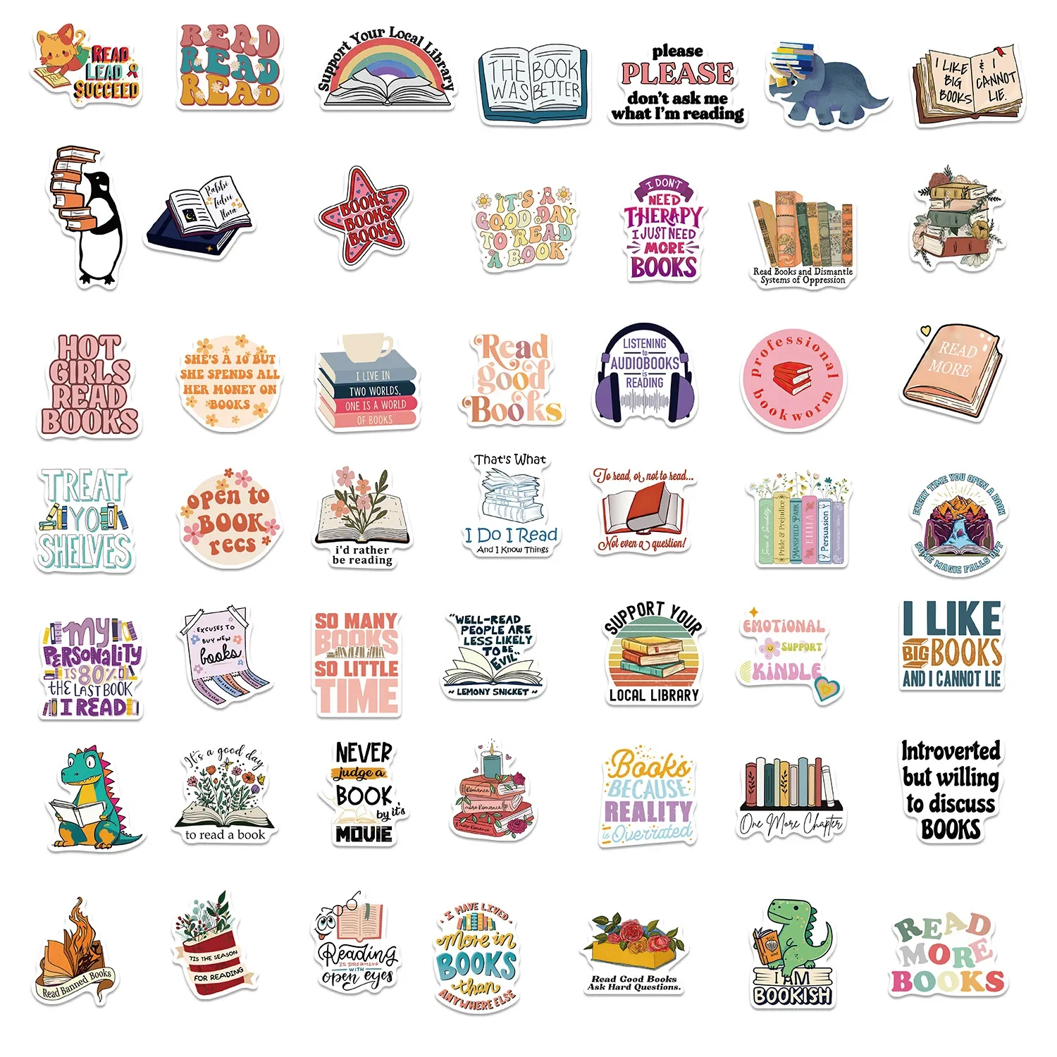 10/50pcs Cute Reading Book Stickers Student School Season Gift Decals DIY Scrapbooking Notebook Laptop Phone Decorative Stickers