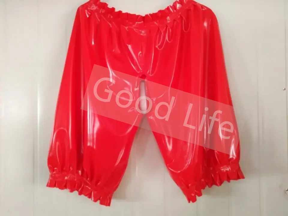 

Красные латексные шорты-боксеры из 100% резины, нижнее белье, женские плиссированные шорты ручной работы с рюшами и открытой промежностью, хит продаж, модные крутые размеры