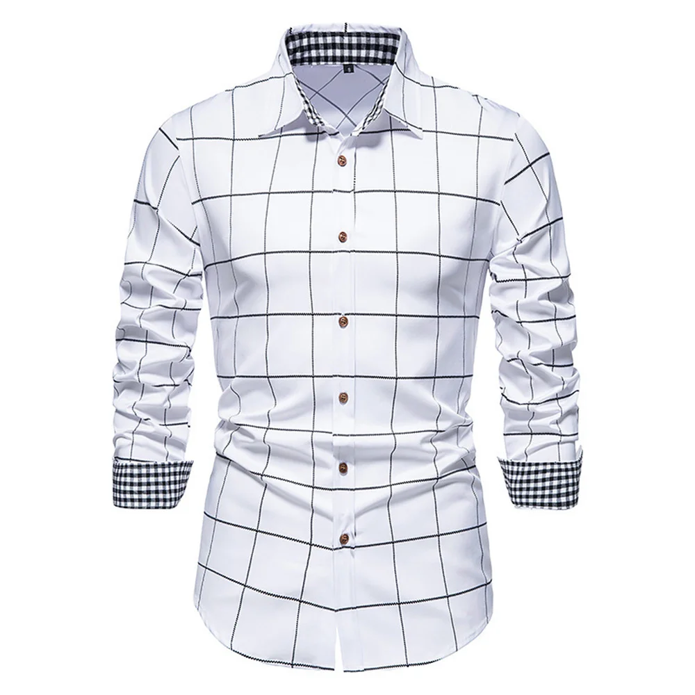 

Plaid 10 Color Men's Shirt Single Breasted Slim Fit Button Long Sleeve Shirt Fashion Breathable Men's Clothing Oversized Design