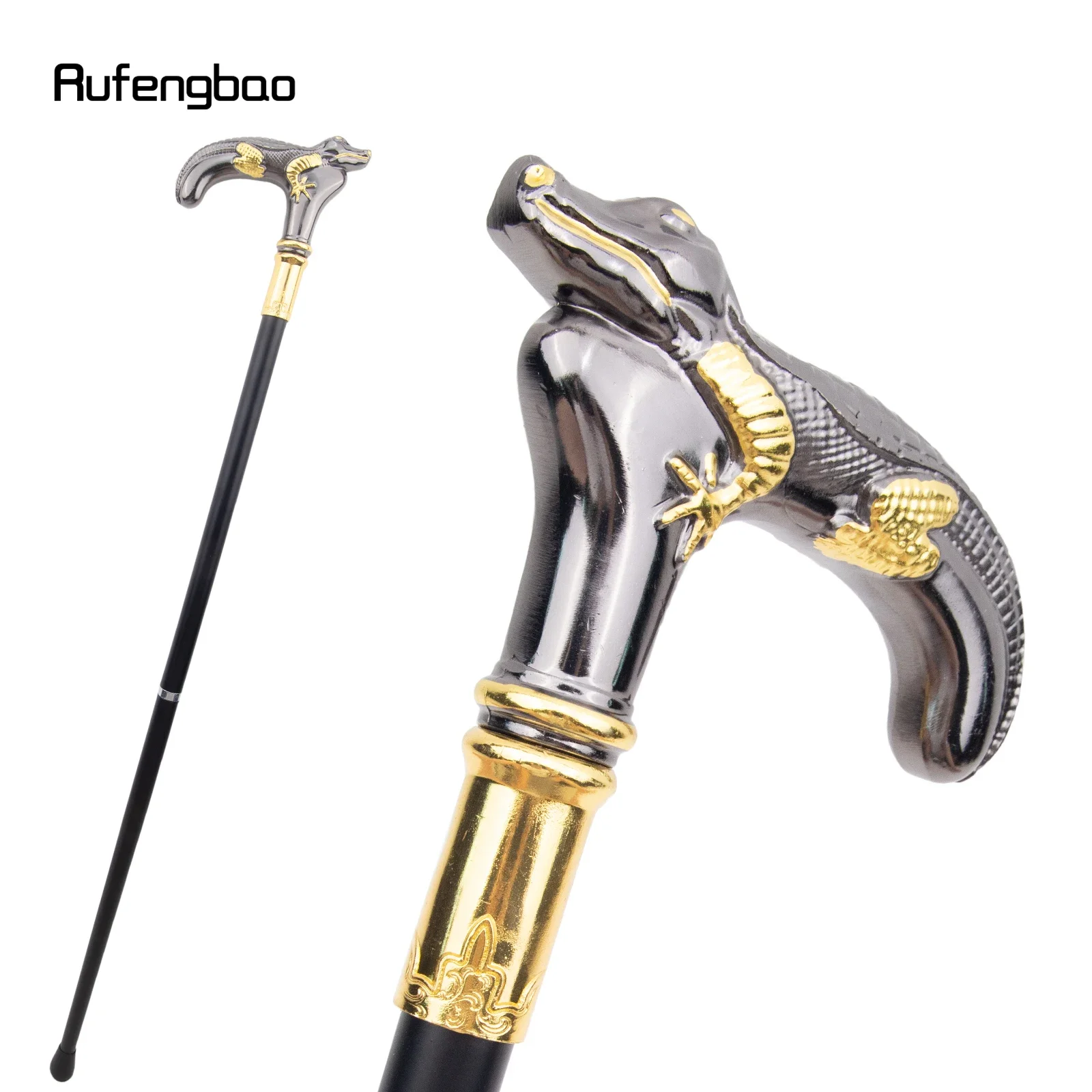 Golden Black Lizard Walking Cane Fashion Decorative Walking Stick Gentleman Elegant Cosplay Cane Knob Crosier 89cm