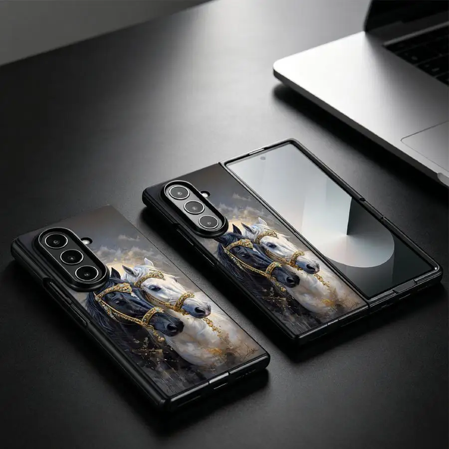 Coque de protection arrière pour Samsung Galaxy ZFold6 ZFold5 Z Fold 7 6 5 4 3 ZFold7 ZFold3 ZFold4 avec motif équin pour les amoureux des chevaux