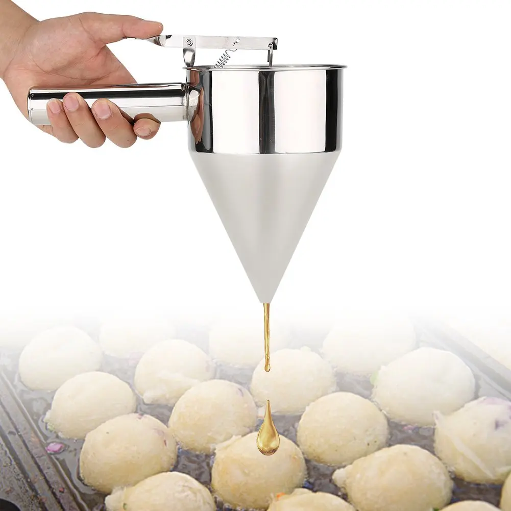 

Stainless Steel Funnels with Rack,Pancake Batter Dispenser Funnel Octopus Balls Tools With Rack (Stainless Steel,silver)