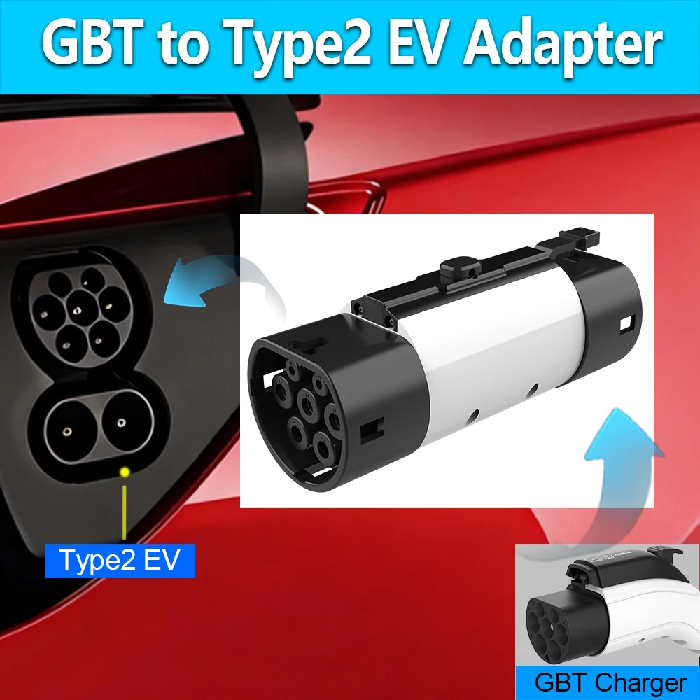 GBT to Type2 EV Charger Adapter 250-480V 1/3 Phase 7-22KW Fast Charging Converter Compatible with Electric Vehicles TYPE2 Socket