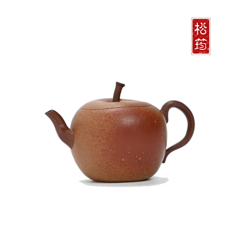 Raw Ore Section Mud Slurry Bionic Device Fully Handmade Yixing Zisha Apple Thin Body Small Teapot Tea Set 130ML