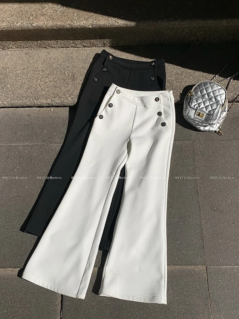 Bomon Korean Y2K Button Design Solid Color Low Waist And Thick New Micro Flared Women's Pants Loose And Draped Casual Pants