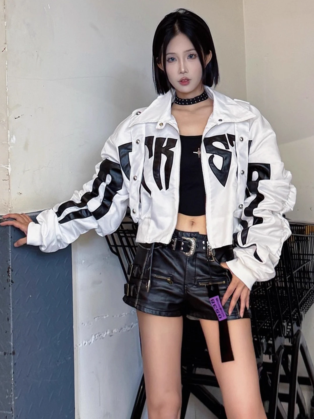 Trendy Spicy Girl Batwing Sve Color Blo PU Pelle Jaet Donna Primavera Autunno Nuovo Sle Chiusura con cerniera Vestibilità ampia...