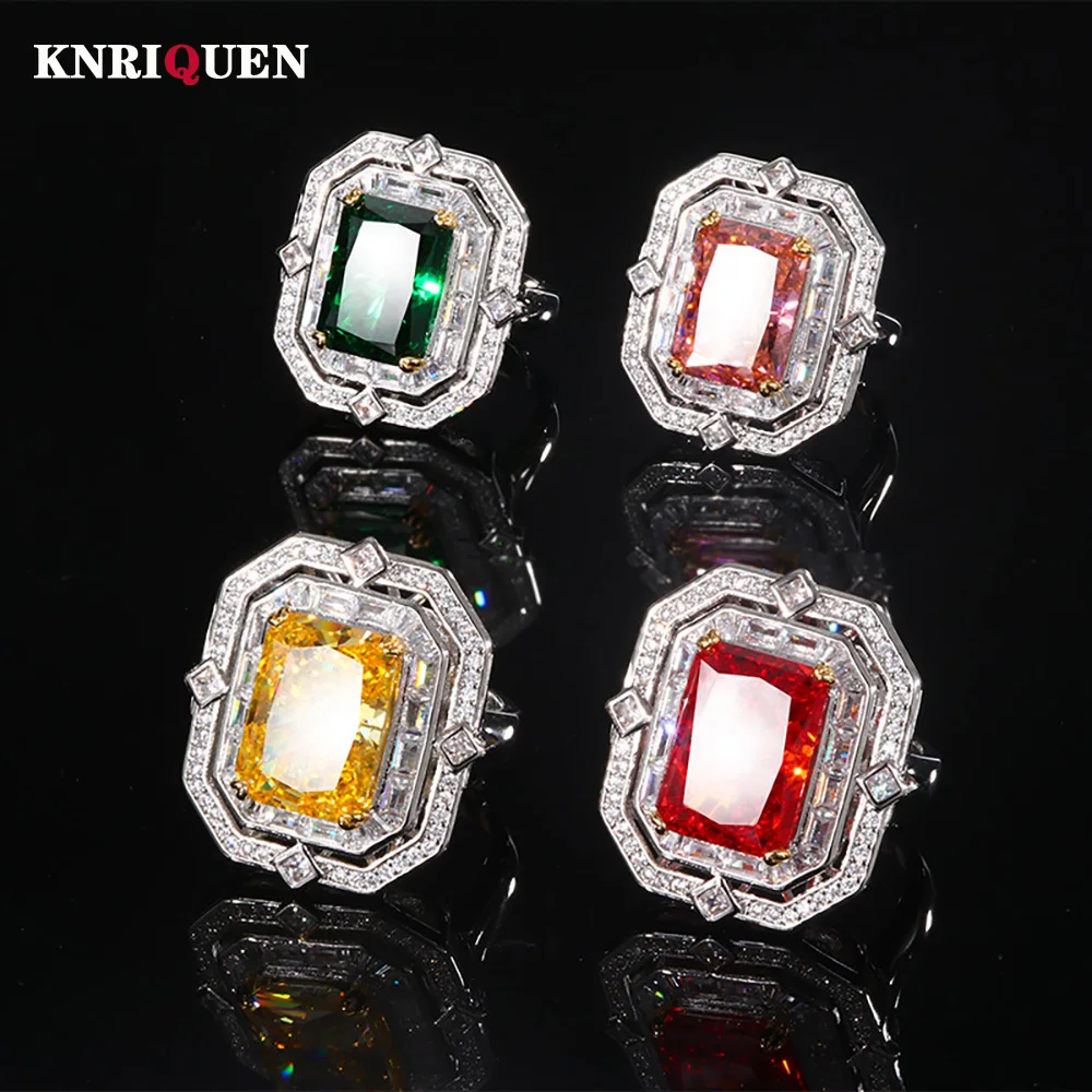 

Charms Iced Cut 10*14MM Topaz Ruby Green Tourmaline Ring Gemstone Lab Diamond Wedding Ring for Women Cocktail Party Fine Jewelry